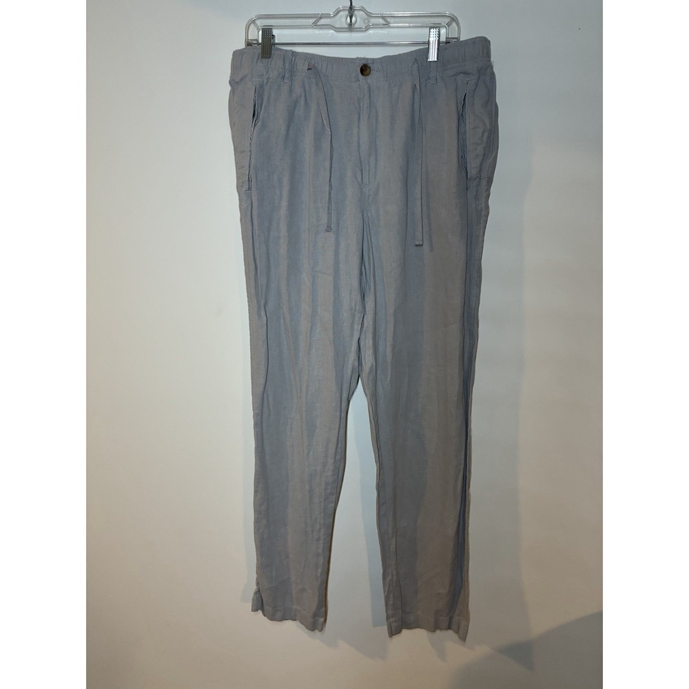 Club room gray 100% linen luxury pull-on pants elastic waistband L Dress Pants